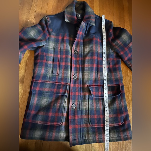 Frank & Oak Checkered Pea Coat - Navy and Burgundy - Picture 4 of 11